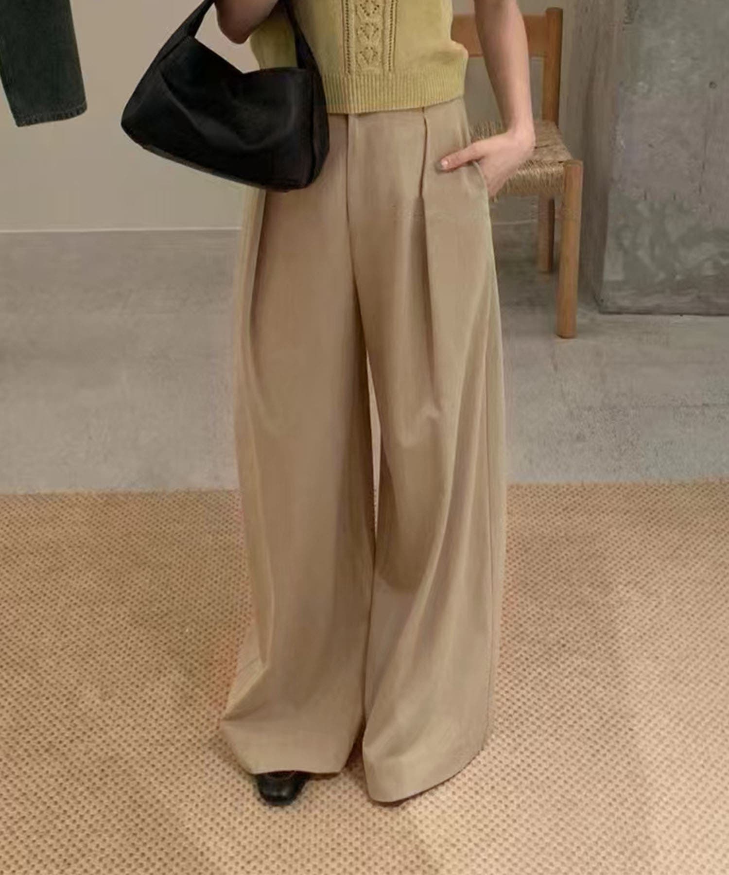 星*o様 ベージュ コットンワイドパンツ ハイウエスト mte26621a1.jpg
