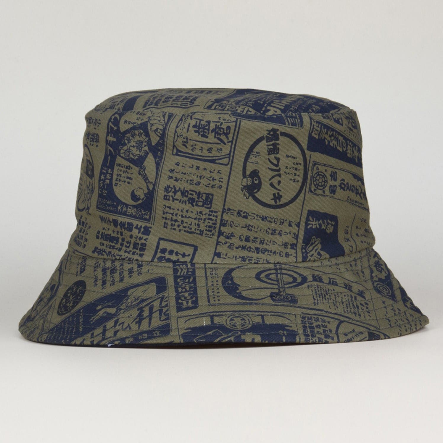 イラスト入りバケットハット アメカジ漫画風イラストプリントリバーシブルバケットハット