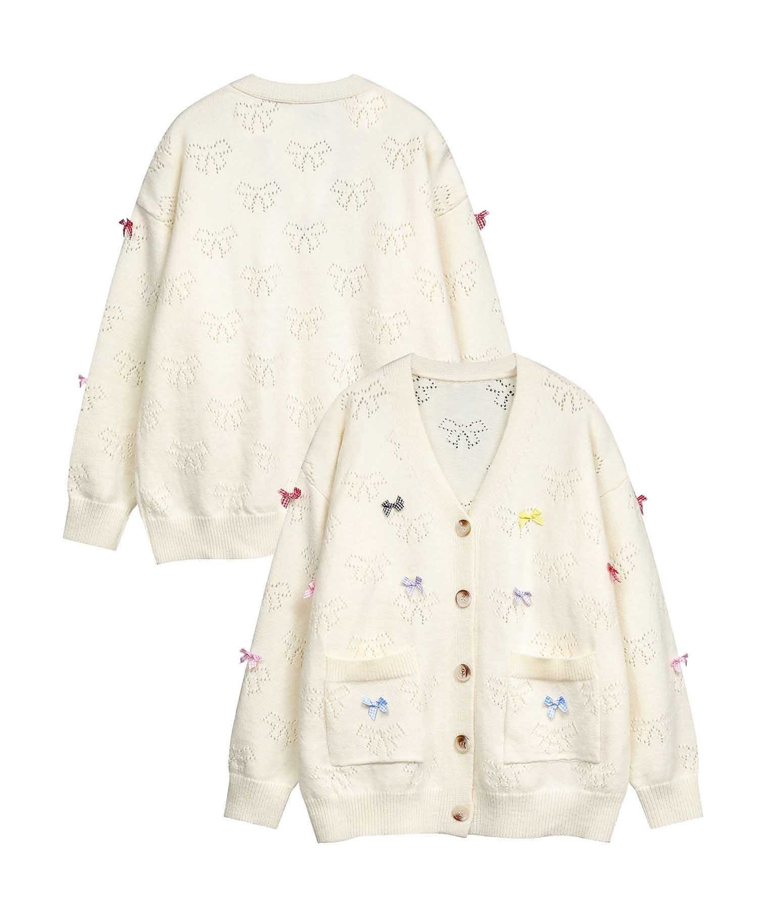 カーディガン 「HOOK」for　girls リボンたっぷり透かし編みカーディガン レディース HOOK】for girls リボンたっぷり透かし編みカーディガン[品番