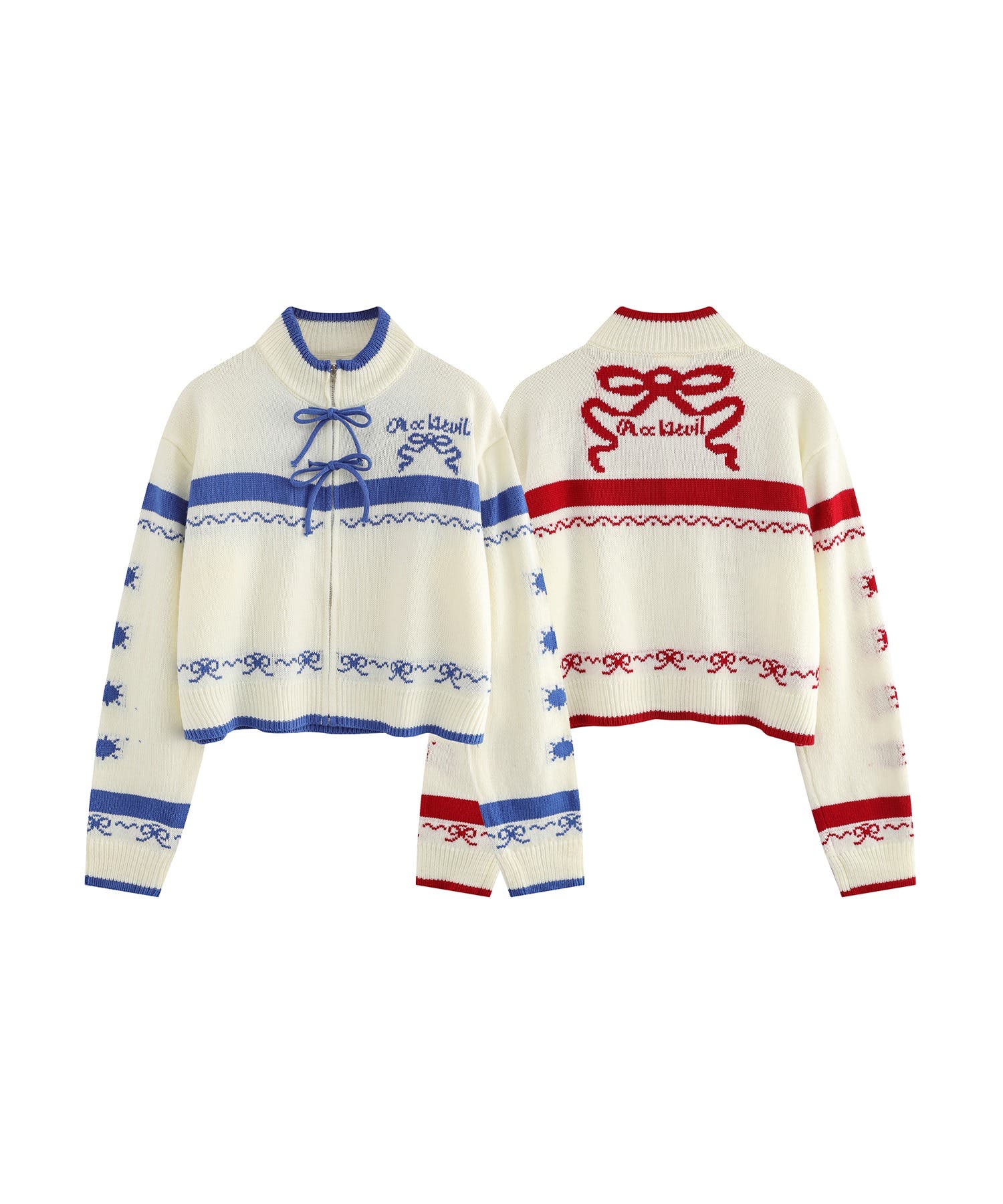 HOOK】for girls リボン模様ジップニット【AW】[品番：XT000011497