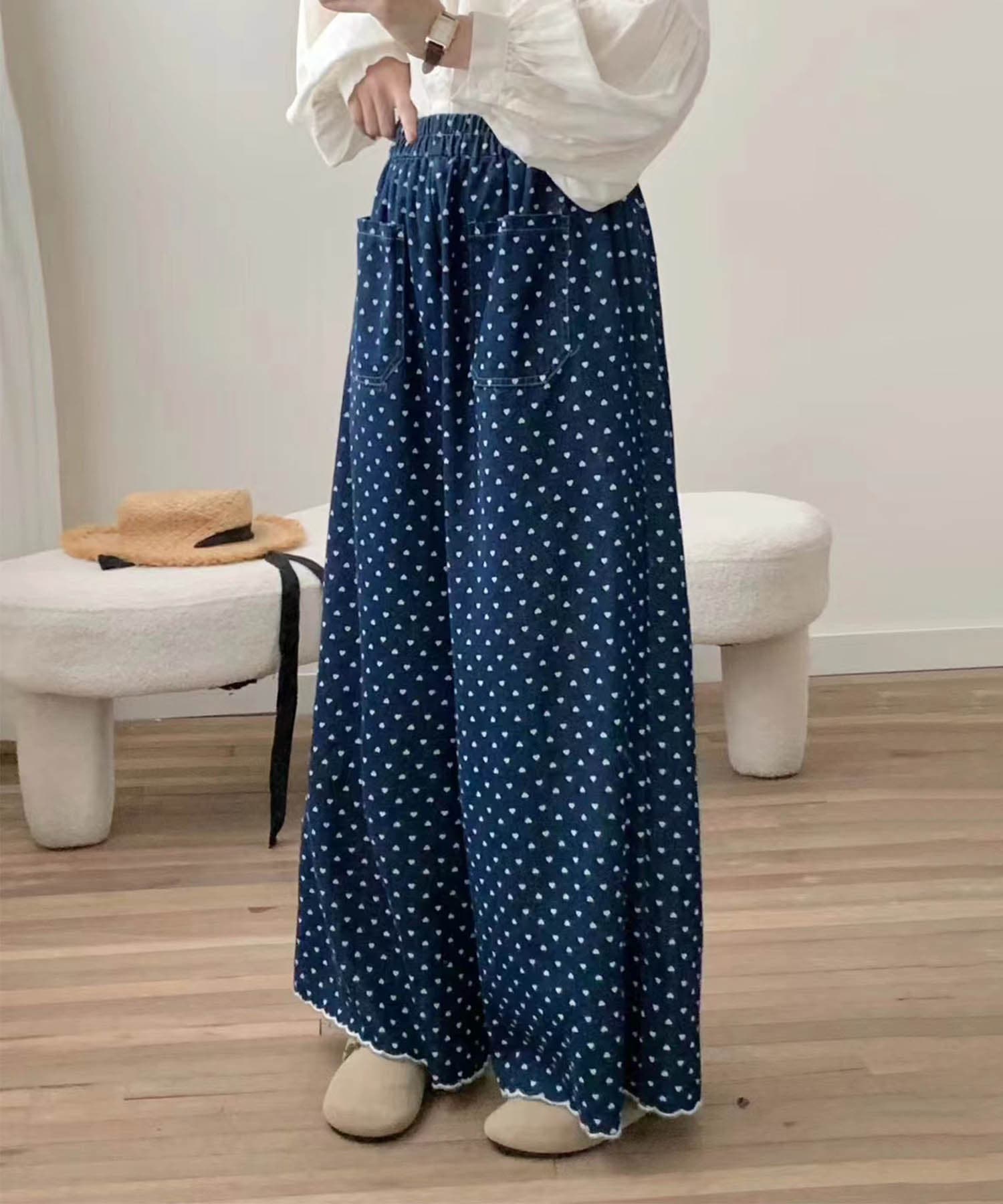 ドット柄ハイウエストワイドパンツ[品番：XT000012778]｜aimoha