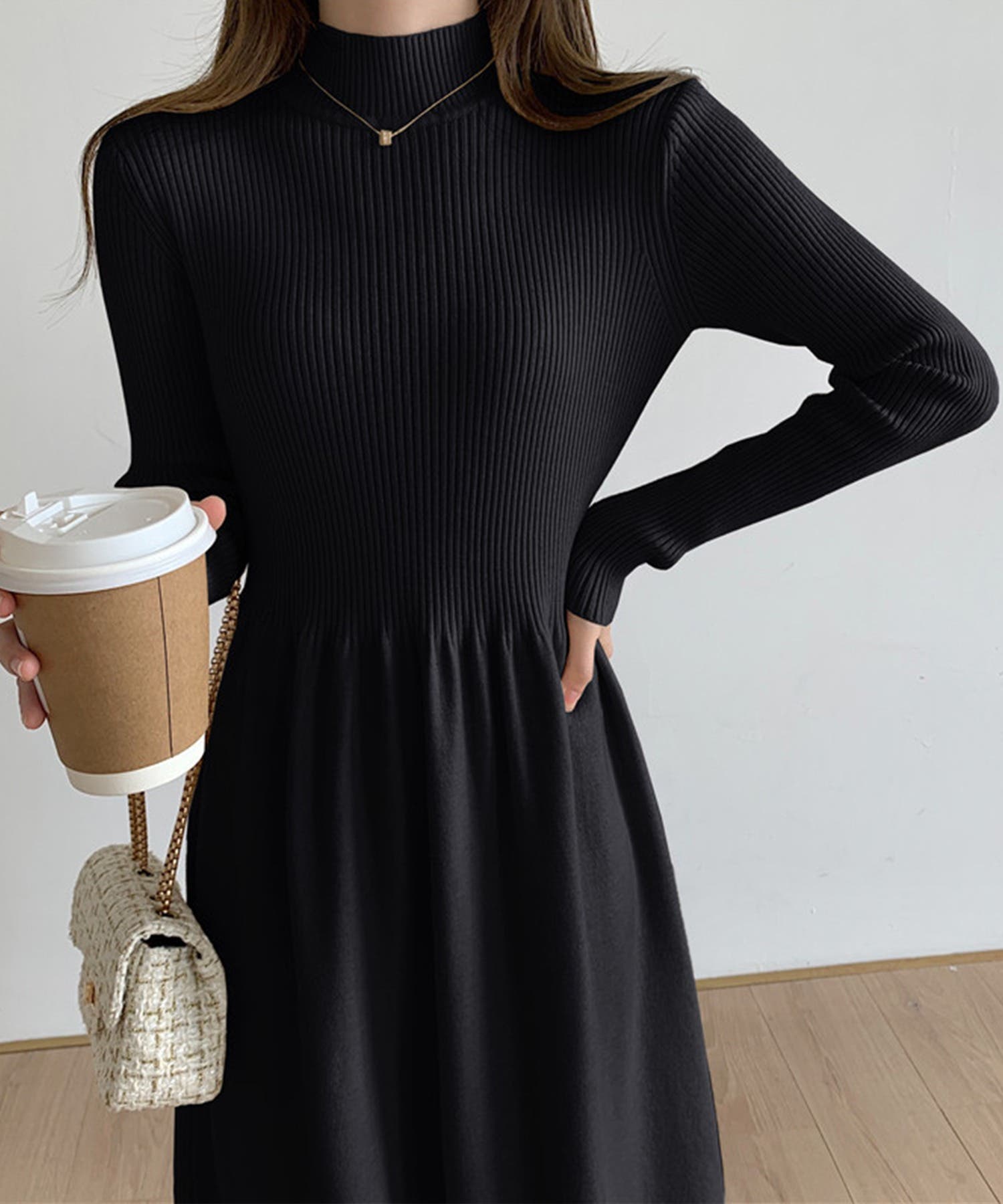 シンプルモックネックニットワンピース【AW】[品番：XT000011328