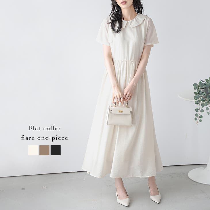 フレアワンピース シアー素材 フラットカラー[品番：AMLW0003214