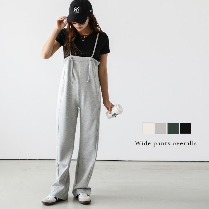 AURA AIRAブラック ワイドパンツ サロペット GeeRA｜サロペットワイドパンツ | Rakuten Fashion(楽天