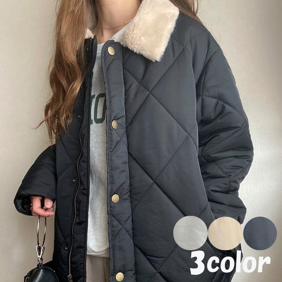 ファー襟キルティングジャケット[品番：AMTW0004665]｜JUNOAH