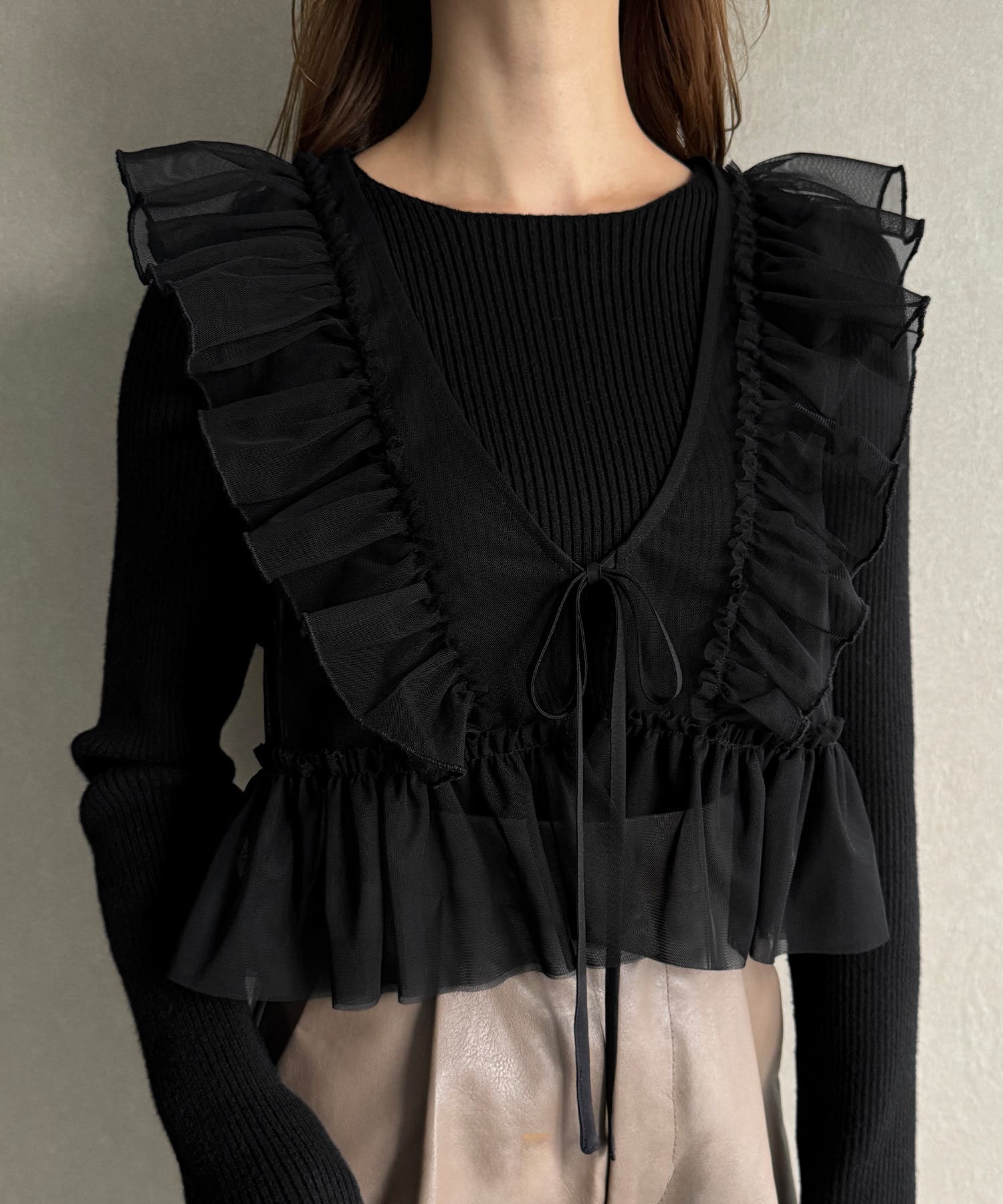 チュールベスト＋ニットトップスset[品番：AMTW0011896]｜JUNOAH