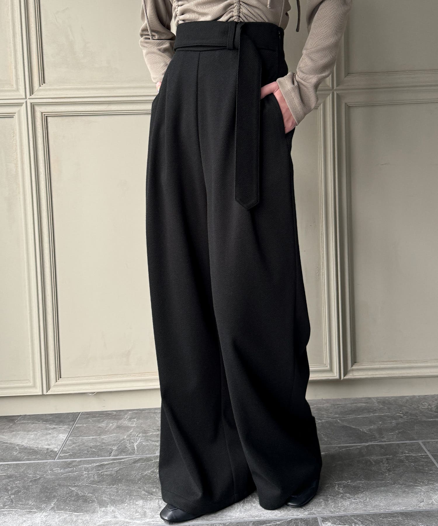 ヘリンボーン2WAYワイドパンツ[品番：AMTW0011684]｜JUNOAH（ジュノア