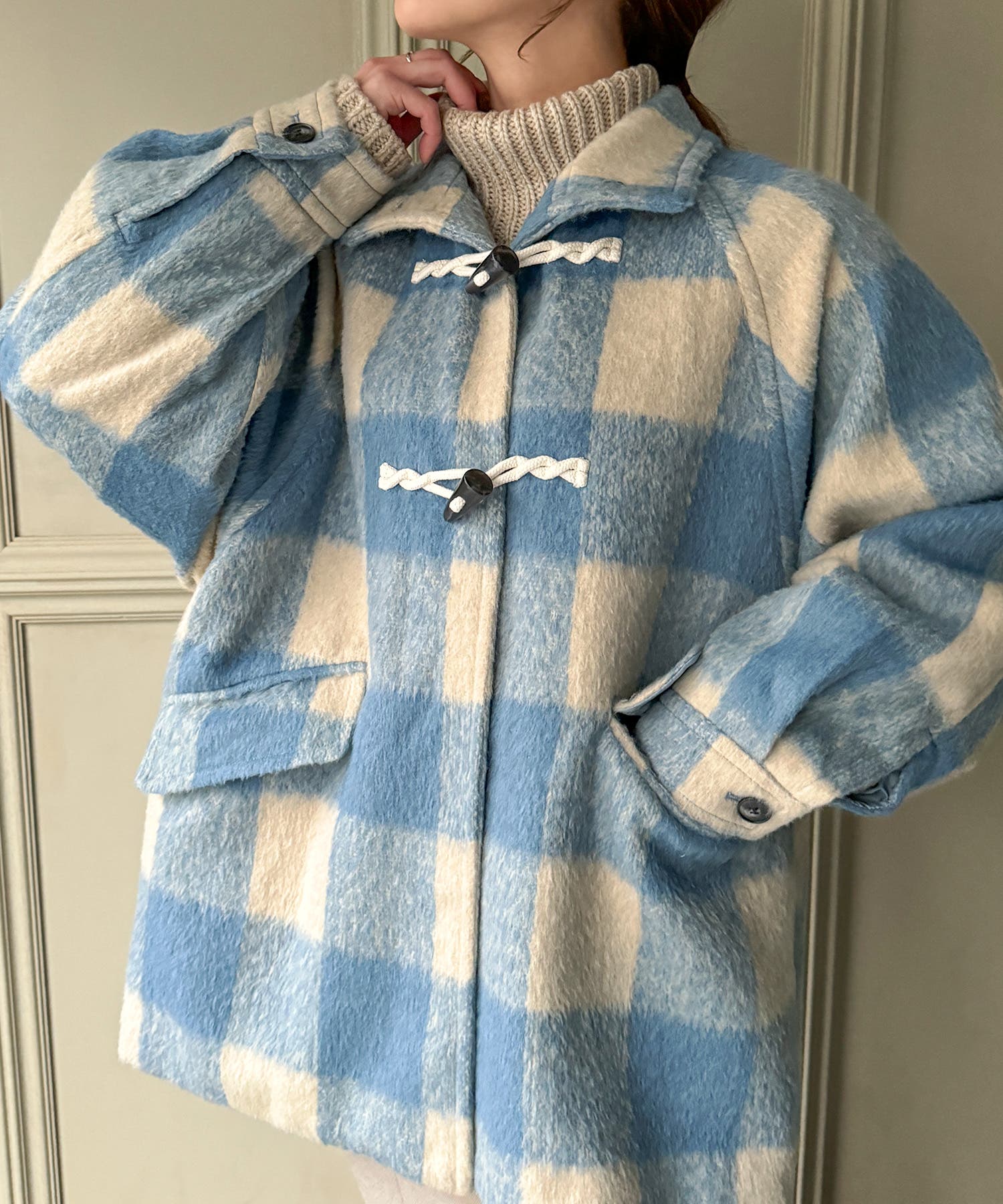 シャギーチェックダッフルコート[品番：AMTW0011798]｜JUNOAH