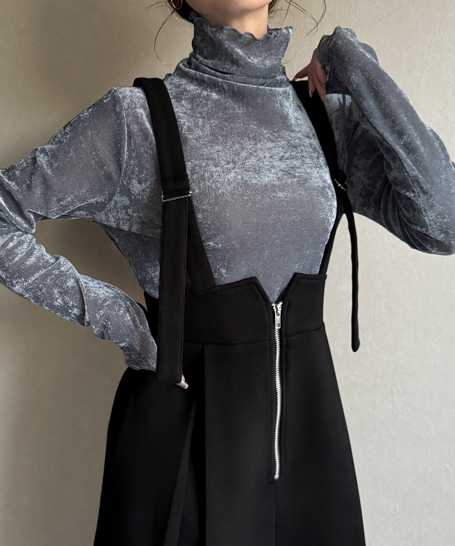 フロントハーフジップジャンパースカート[品番：AMTW0011799]｜JUNOAH