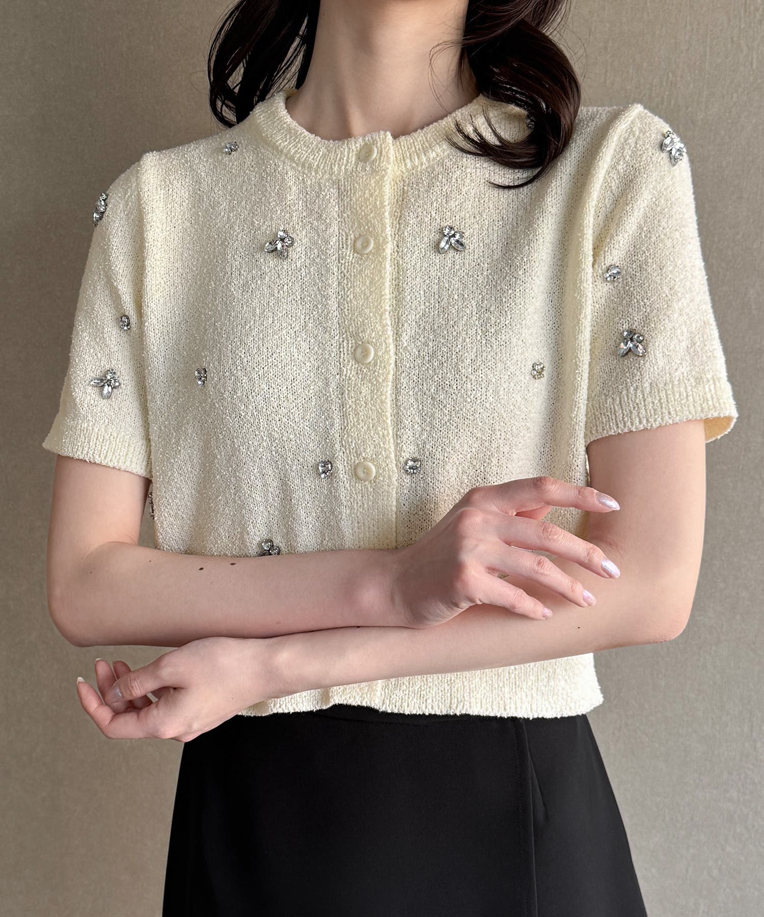 TO BE　CHIC ビジューカーディガン&　半袖ニット　アンサンブル ビジュー半袖ニットカーディガン[品番：AMTW0012304]｜JUNOAH