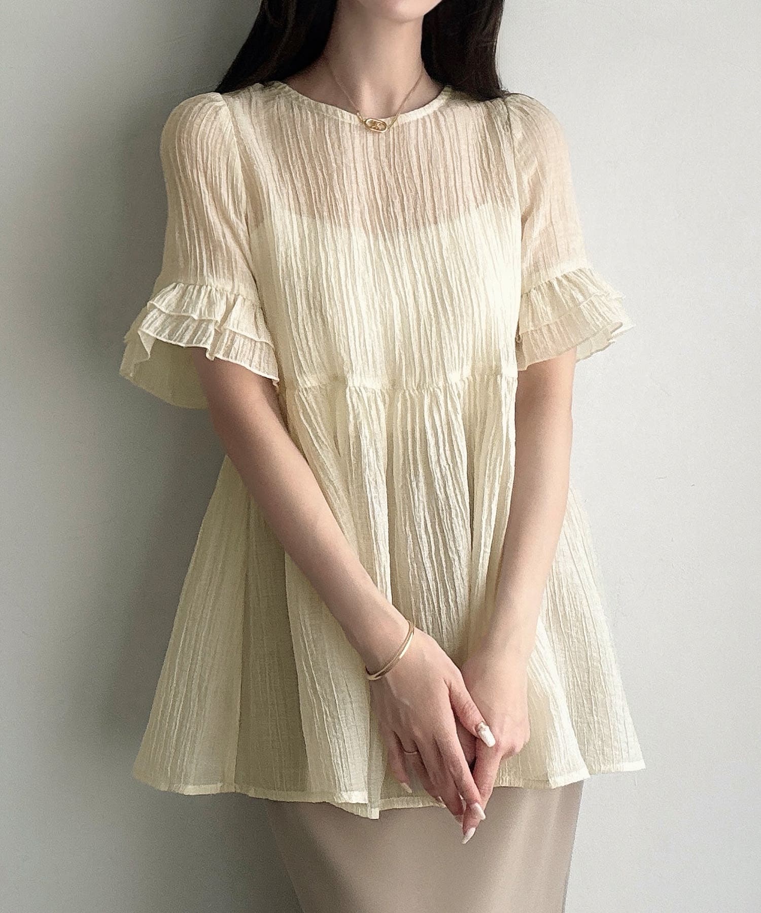 Meiru シアーペプラムブラウス[品番：AMTW0012404]｜JUNOAH