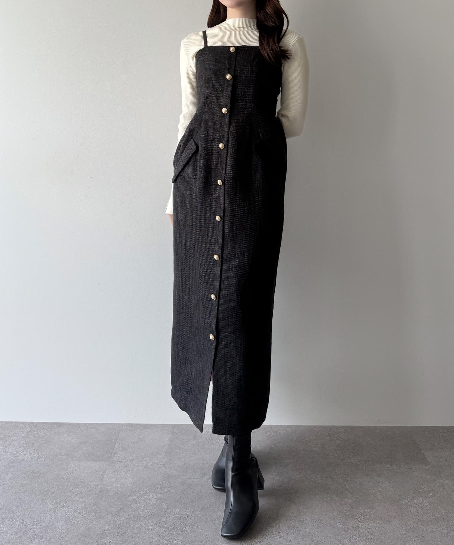 mipiarl 薄手ツイードタイトキャミワンピース[品番：AMTW0012718