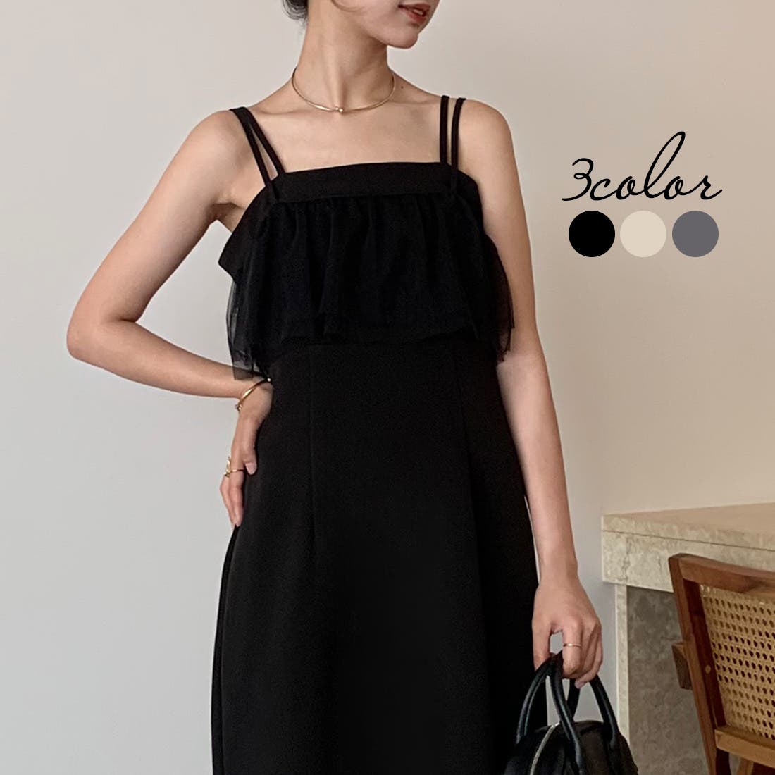 あちゃちゅむ タフタワンピース黒 あちゃちゅむ タフタワンピース黒