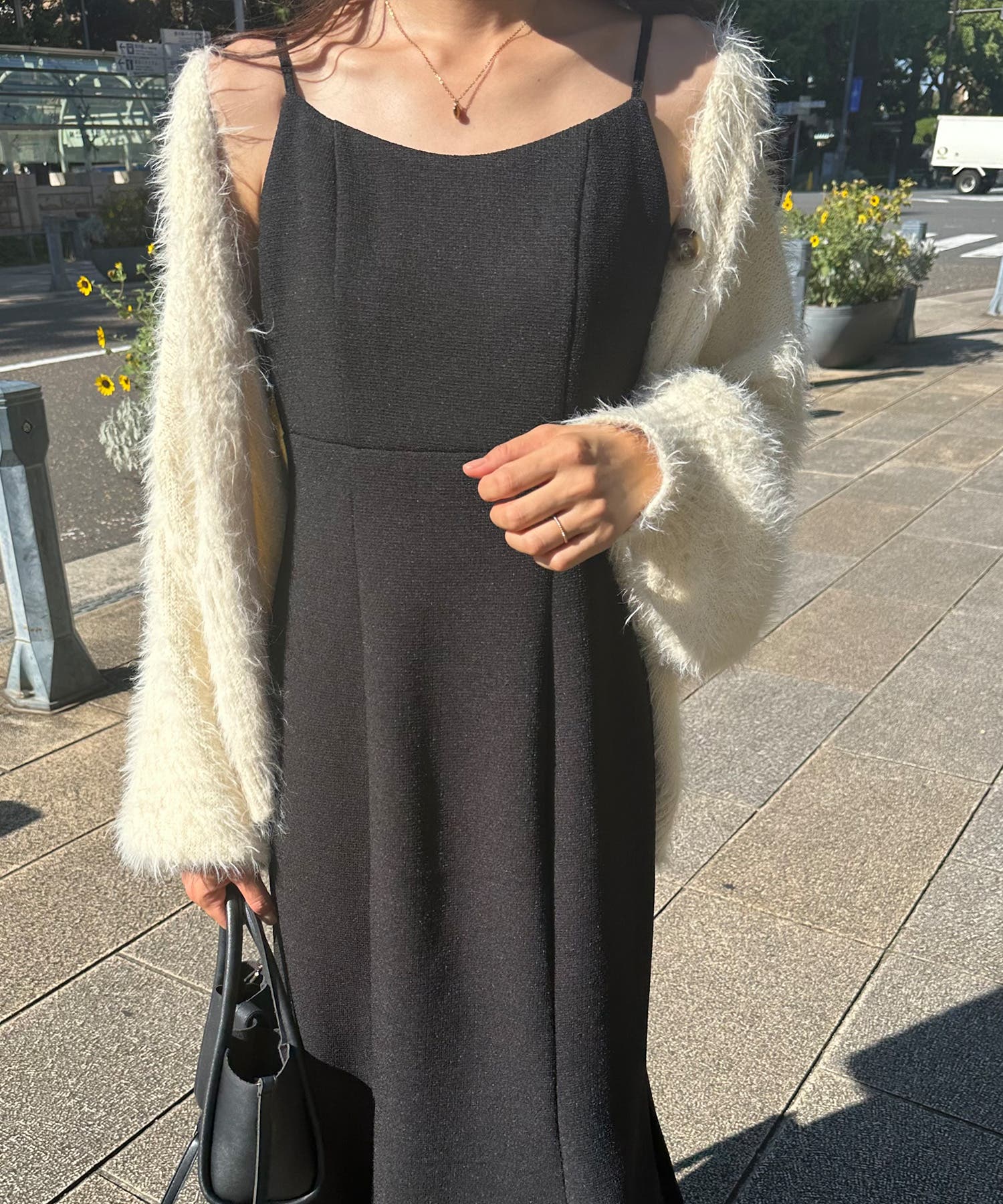 バックリボンツイードワンピ LAUIR（ラウアー） ワンピース 裏起毛ツイードバックリボンキャミ