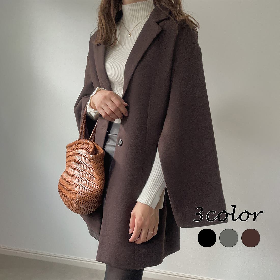 美品✨️アドーア スリット入りロングチェスターコート 38 ベージュ 黒ステッチ 1.jpg