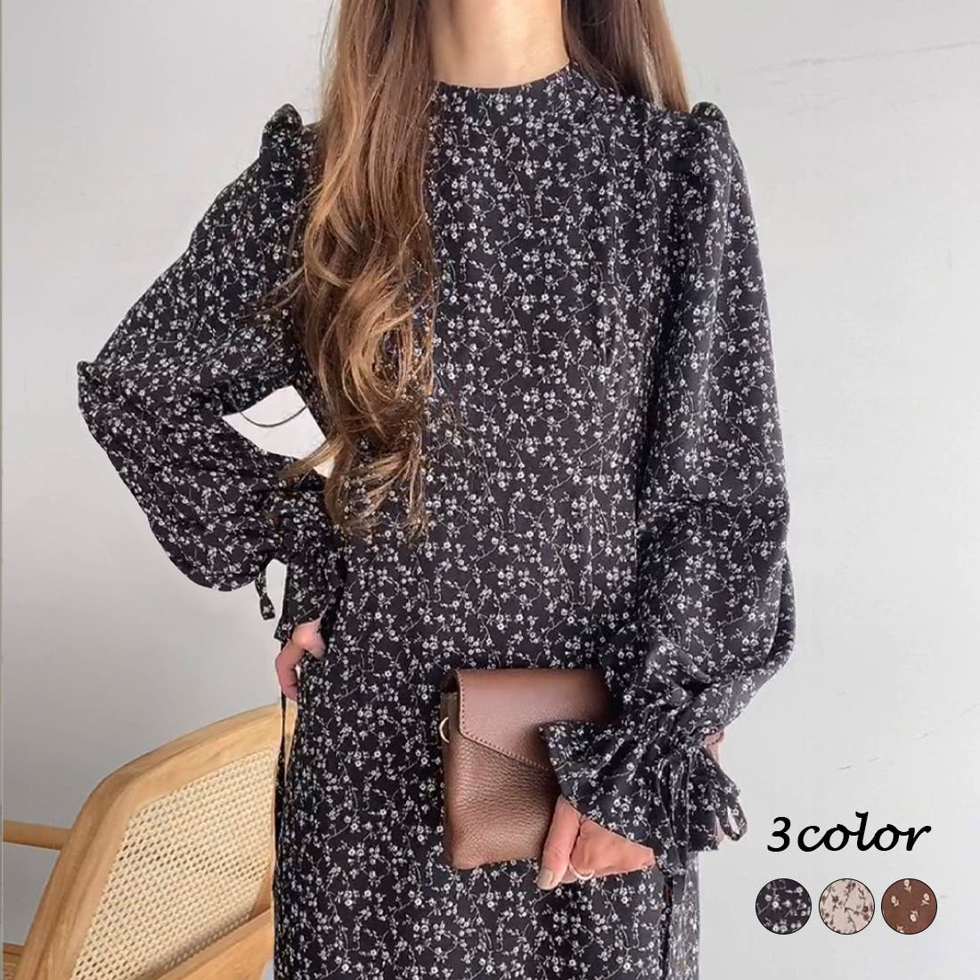 FILLOU スタンドカラーフラワープリントワンピース[品番 FILLOU スタンドカラーフラワープリントワンピース[品番