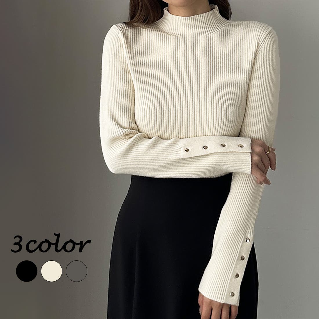 Louere ゴールドボタンリブニット[品番：AMTW0010894]｜Louere（ルエレ