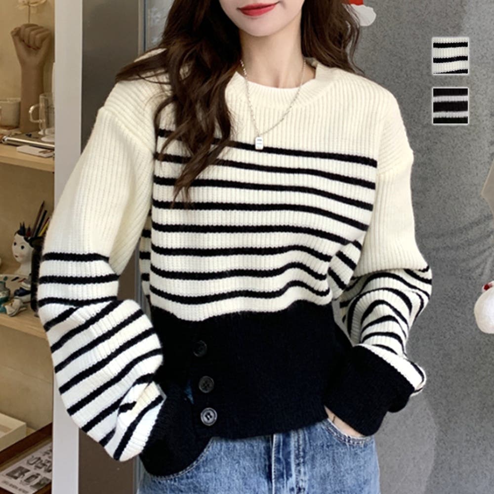 ボーダーニット 秋 冬[品番：AMSW1777723]｜Dewlily（デューリリー）の