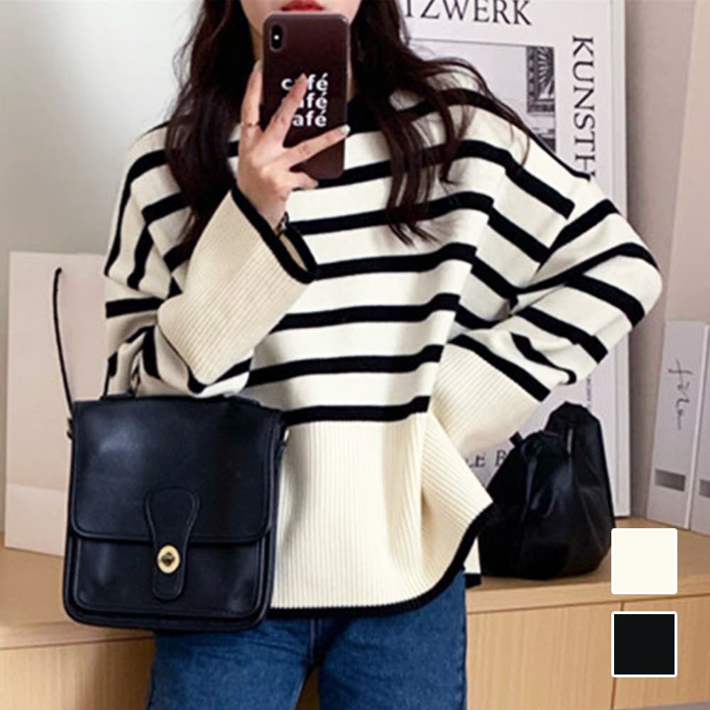 D-due オーバーニット　ボーダー D-due オーバーニット ボーダー BORDER KNIT HOODIE（ニット）｜Henon