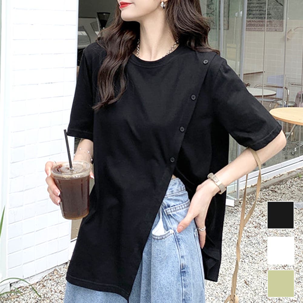 アシンメトリースリットTシャツ レディース トップス[品番