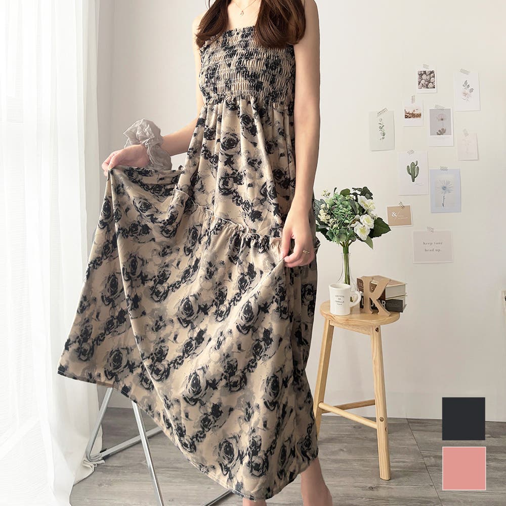 CHICWISH★シャーリングマキシワンピース☆ 花柄シャーリングマキシワンピース レディース カジュアル[品番
