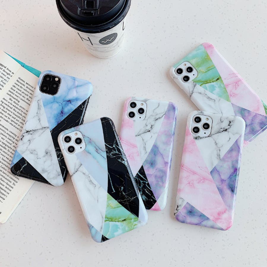 スマホケース スプリングカラー大理石風カットiPhoneケース[品番