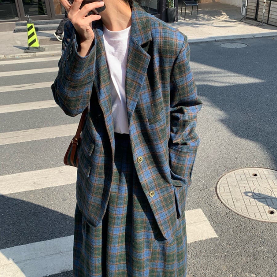 チェック柄セットアップ レトロ パーティー お呼ばれ ゆったり プレッピーレトロチェック柄ジャケットセットアップ