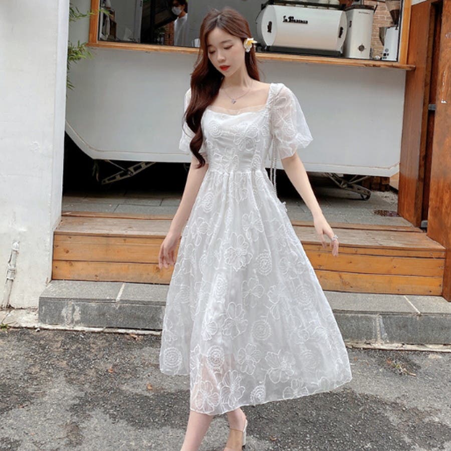 シフォンワンピース フレアヘム ミモレ フラワー 韓国系 g2905 173580442_o26.png?