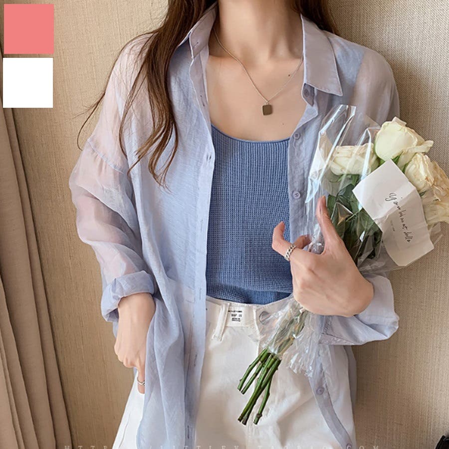 ブラウス/シャツ シンプルデザインシースルーシャツ[品番