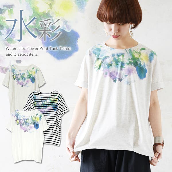 Admiral フラワープリント Tシャツ 水彩フラワープリントタックTシャツレディース 春夏 半袖[品番