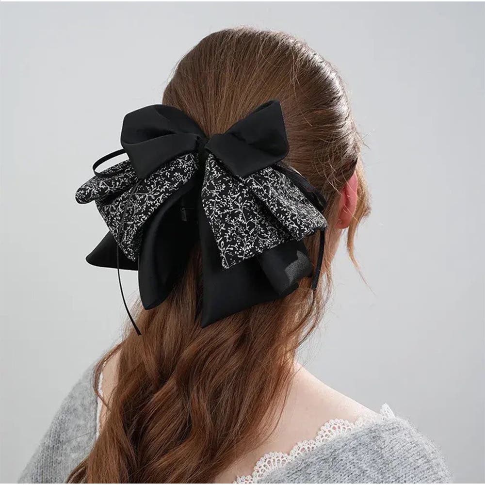 ヘアクリップ ビッグリボンバンスクリップ レトロガーリー花柄
