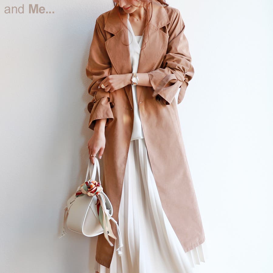 キャンディ袖 ロング丈 トレンチコート[品番：AZ000002994]｜andme