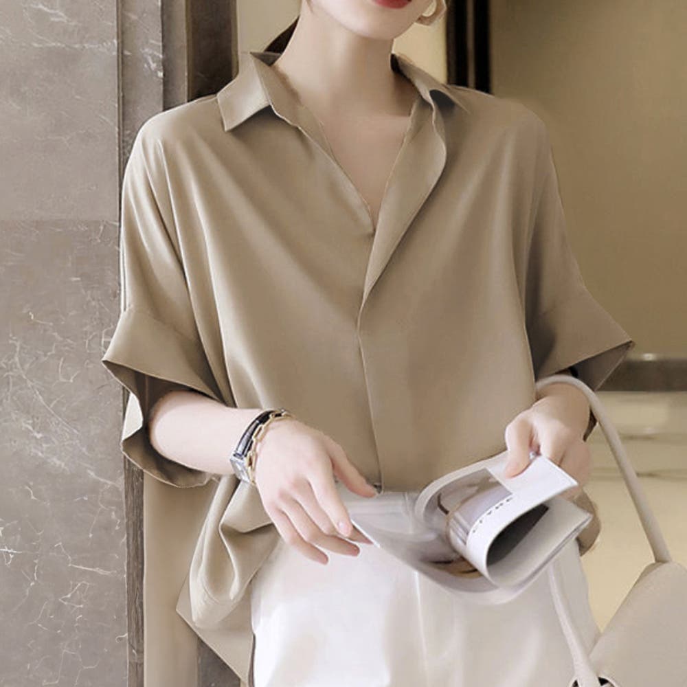スキッパーシャツ シフォンシャツブラウス[品番：AGCW0003174 