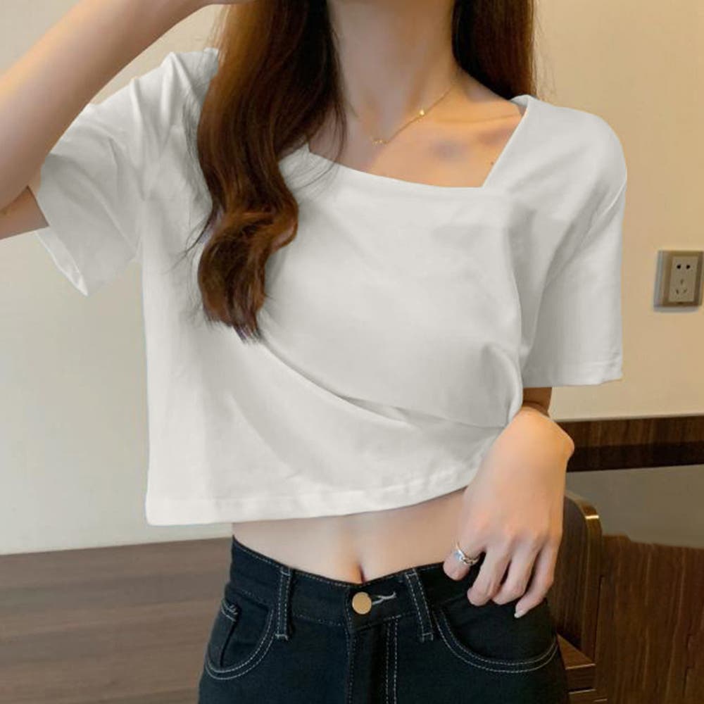 ショート丈Tシャツ レディース 半袖韓国[品番：AGCW0004182]｜SUNSHINE