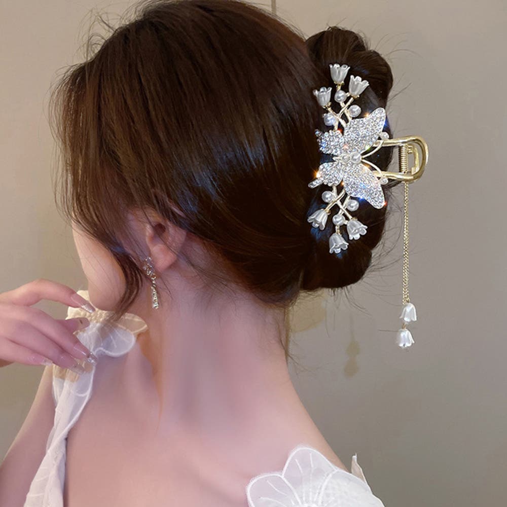 バタフライヘアクリップ タッセル 髪留め[品番：AGCW0003654