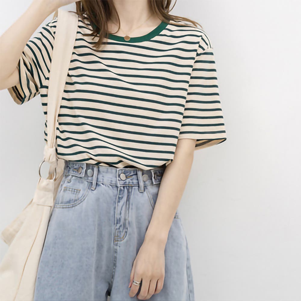 カラーボーダー Tシャツ レディース半袖[品番：AGCW0006365