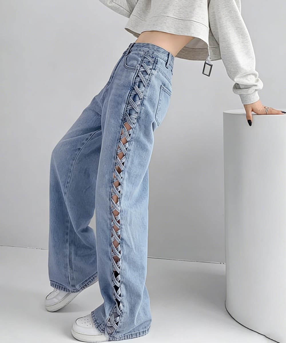 レディース ハイウエスト Y2Kストレートパンツ[品番：AGCW0006767