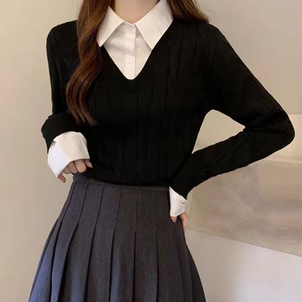 bubbles レイヤードスクールニット 韓国 シャツニット bubbles レイヤードスクールニット 韓国 シャツニット