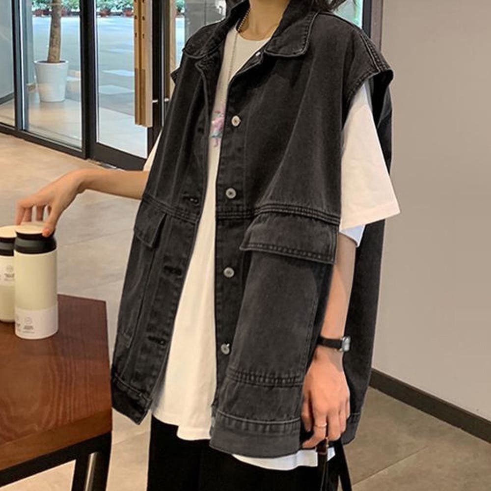デニムベスト ジレ レディース 重ね着[品番：AGCW0003214