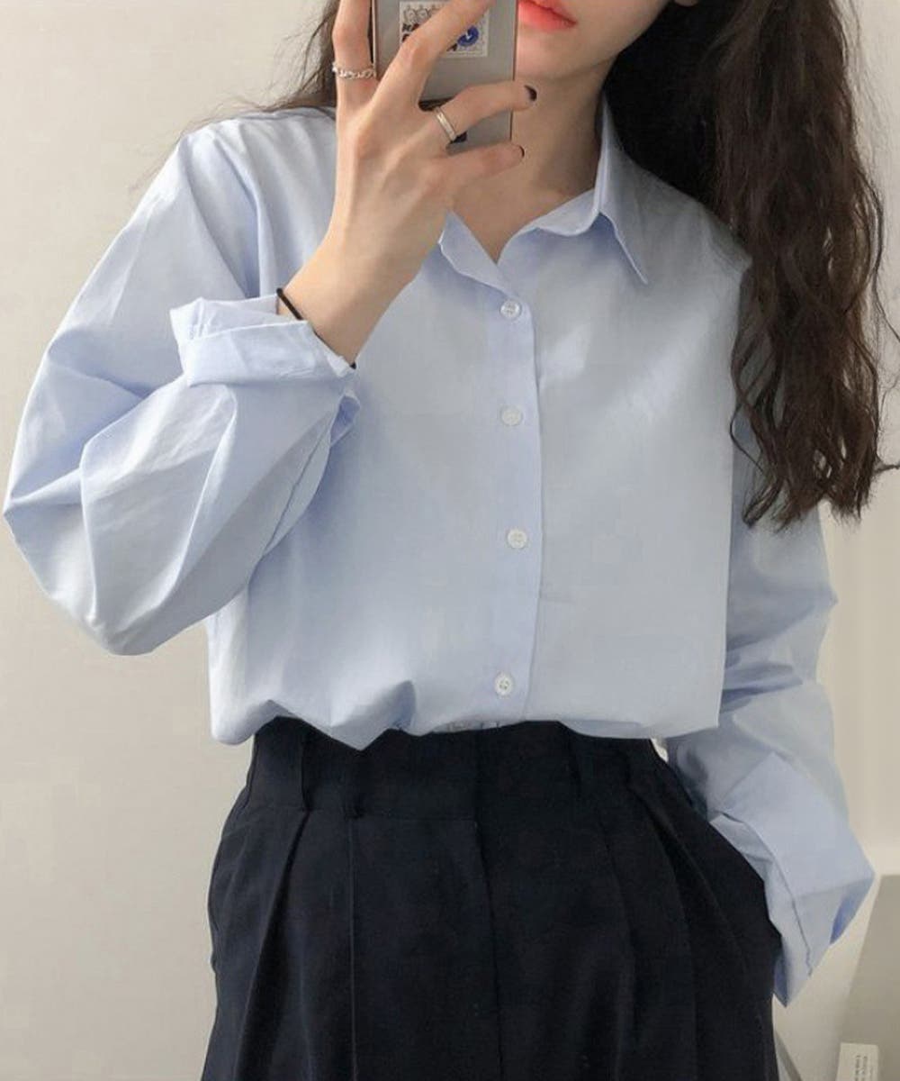 薄手シャツブラウス長袖レディース襟シャツ[品番:AGCW0006452 薄手シャツブラウス長袖レディース襟シャツ[品番:AGCW0006452