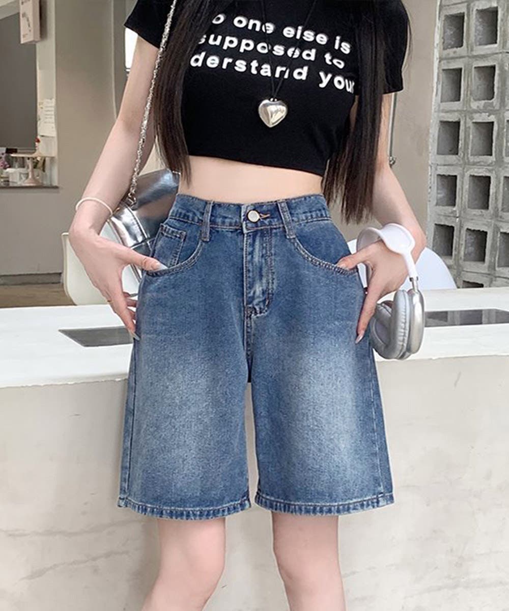 デニムショートパンツ ハイウエスト美脚夏[品番：AGCW0006724