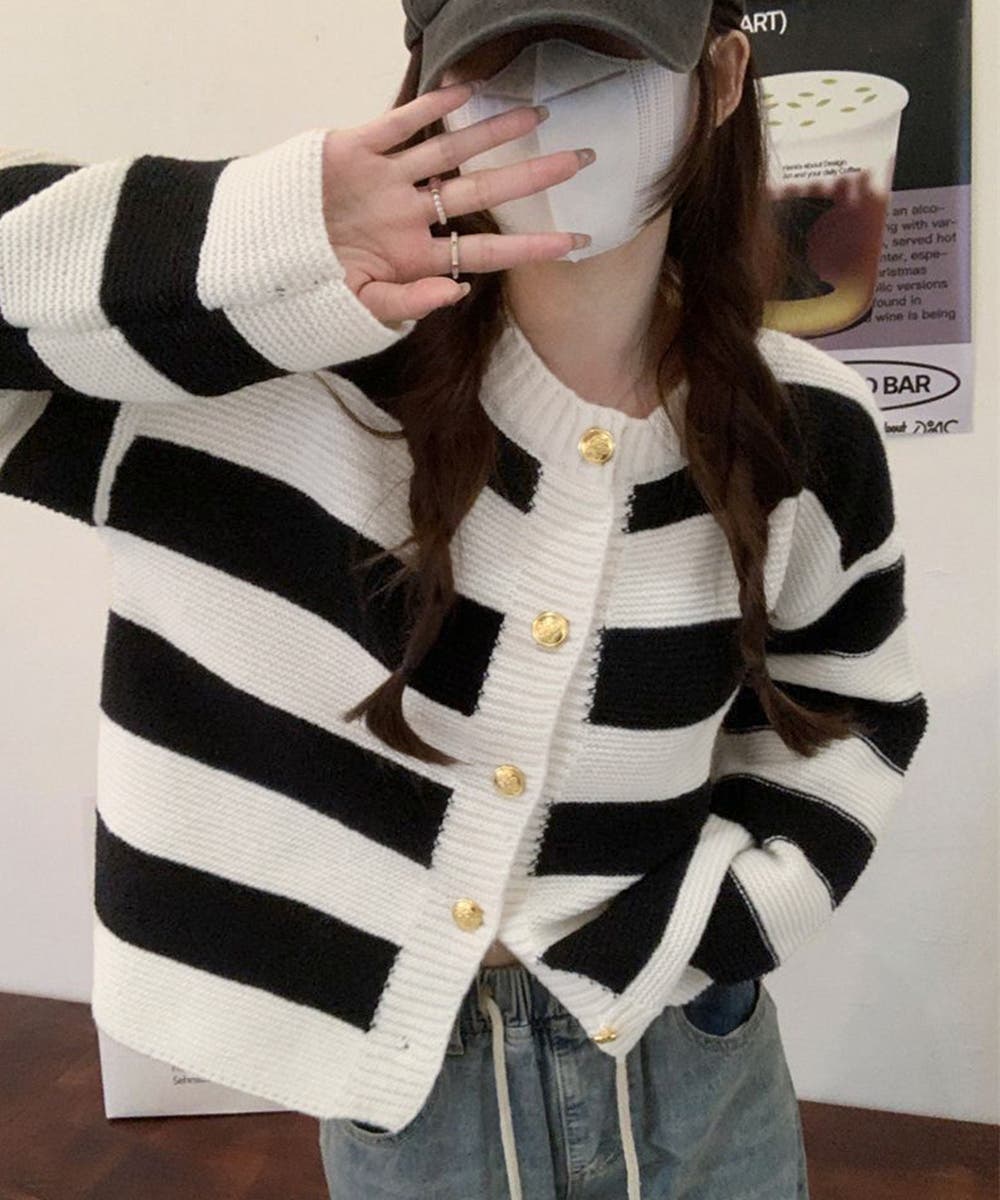フルーツボーダーカーディガン polka-dot-cardi-green-