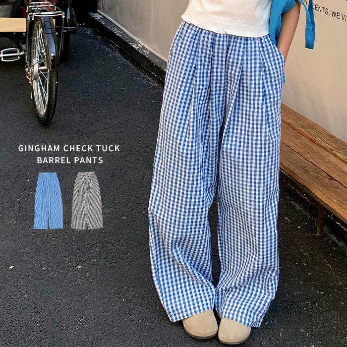 チェック柄ルーズストレートレッグパンツ[品番：OUTW0000496
