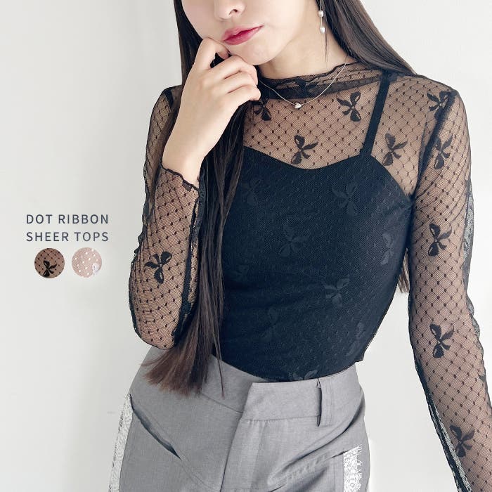 sheer cotton flip top シアーコットンフリップトップ ドットリボンシアートップス[品番：OUTW0000069]｜Outfitter lab