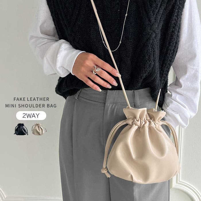 フェイクレザー巾着ミニショルダー[品番：OUTW0000121]｜Outfitter lab