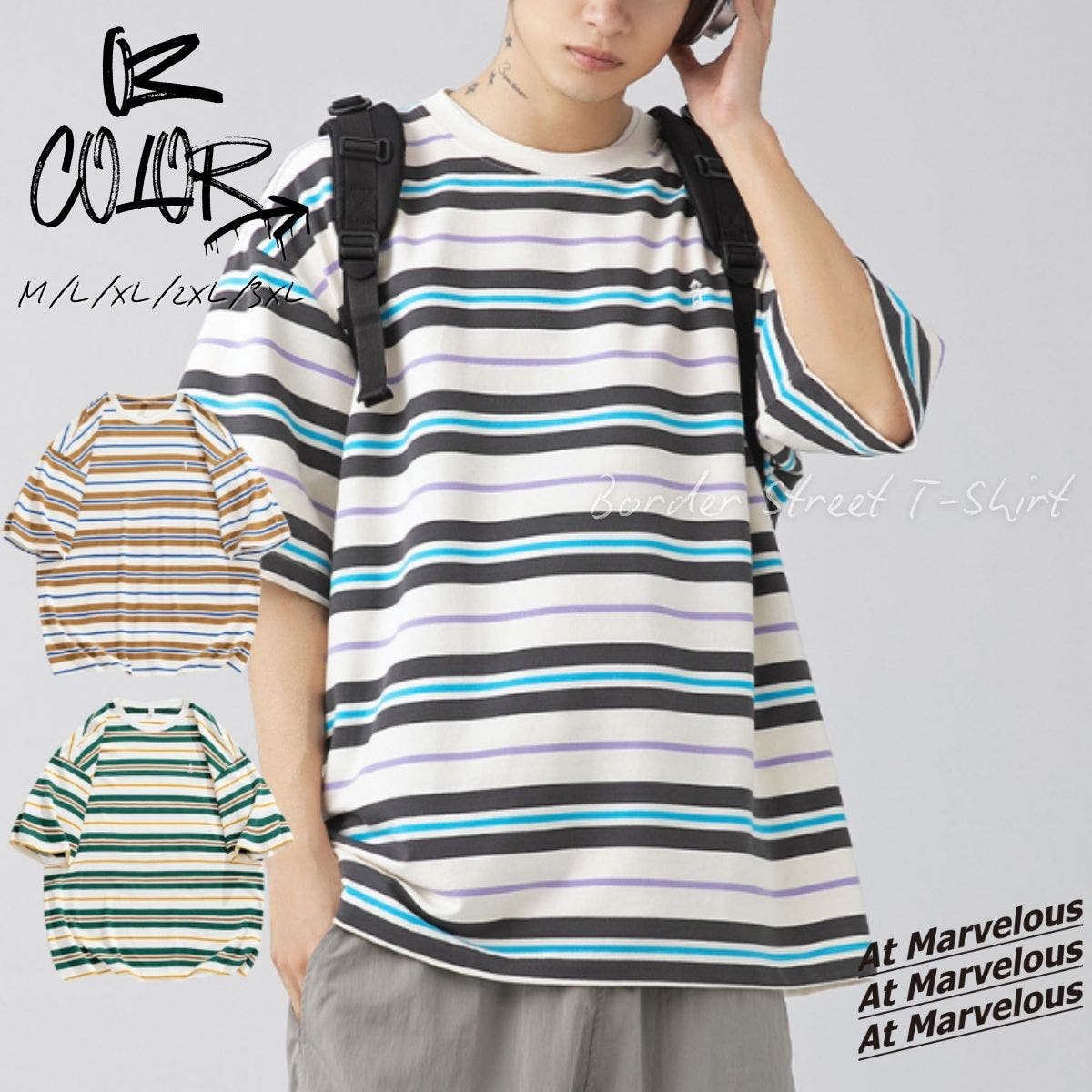 ボーダーTシャツ メンズ ビッグTシャツ[品番：AMVW0000915]｜At