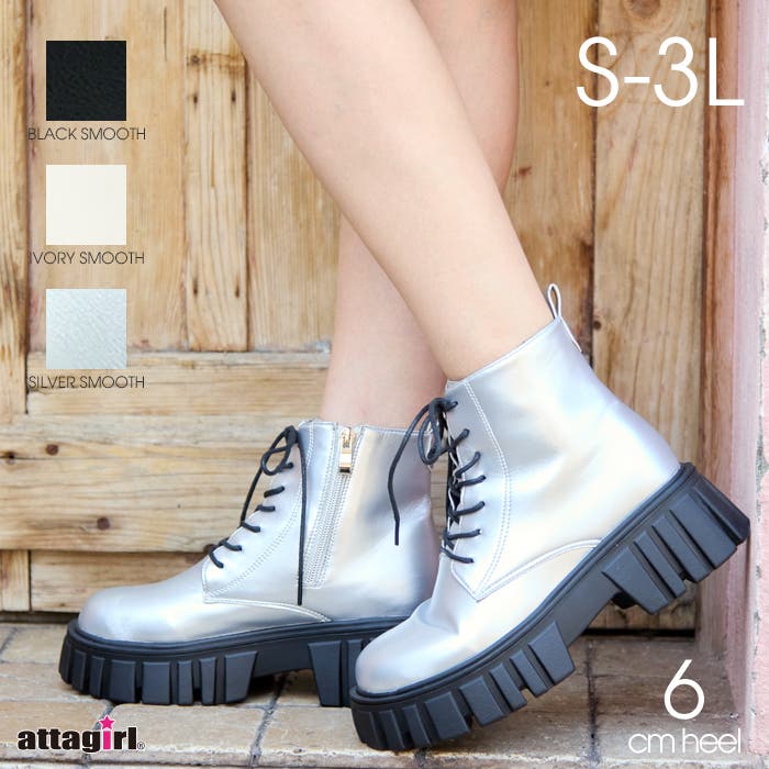 レースアップGirlyブーツ　シロ　Lサイズ　L: ~24.5 レースアップGirlyブーツ シロ Lサイズ L: ~24.5