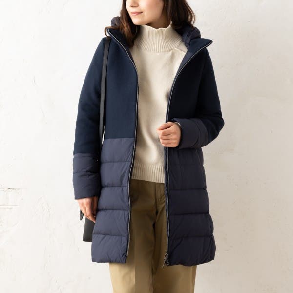 HERNO | ヘルノ ウールナイロン異素材コンビ ネイビー ダウン