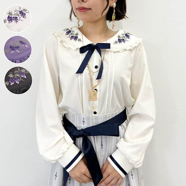 Snyeege 花柄刺繍ブラウス 長袖 ホワイト 白 M カジュアルシャツ