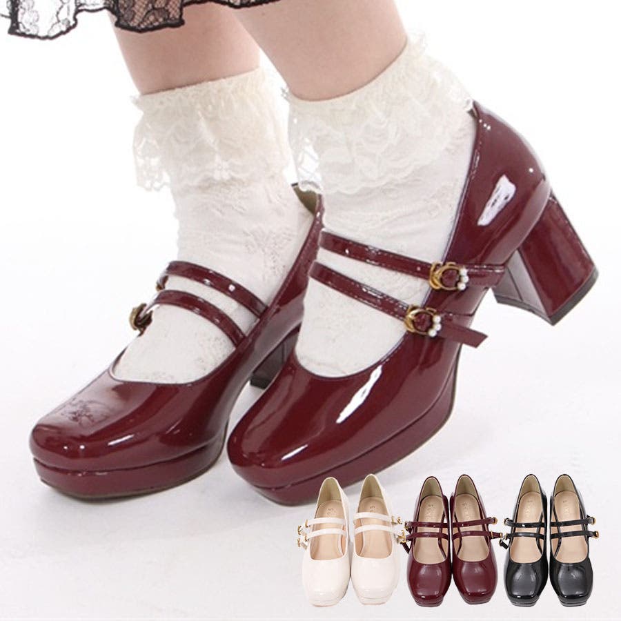 有名ブランド ダブルストラップパンプス[品番：IGAW0003822]｜axes femme 靴
